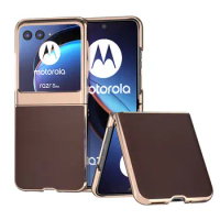 Plating For Motorola Razr 40 Ultra Razr4 Moto Razr Plus Case Genuine Leather Protection Cover