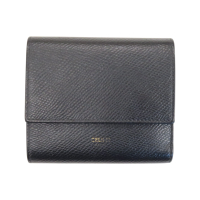 【二手名牌BRAND OFF】CELINE 賽琳 黑色 牛皮 扣式 三折短夾