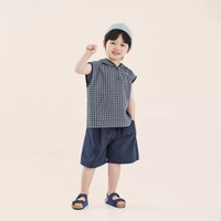 服飾男童套裝夏季新款兒童韓版格子連帽背心短褲兩件套中小童