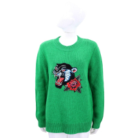 SANDRO 老虎玫瑰刺繡圖騰綠色針織羊毛衫
