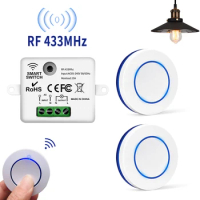 433MHz Wireless Remote Control Light Switch 220V 110V 10A Relay Controller Mini Round Button Wall Panel Switch For Lighting Led