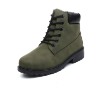 【E&amp;B】低跟馬丁靴 短筒馬丁靴/經典特殊設計撞色6孔低跟短筒工裝馬丁靴 短靴(綠)
