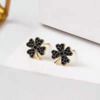 Four Leaf Clover Earrings S925 Silver Needle Fashion Black Gold Color Stainless Steel Stud for Women's Gift Wholesale