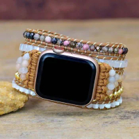 Natural Gemstone Beads Apple Watch Strap 38mm/45mm Band Handmade Leather Bracelet Strap Watch Band for Apple Watch for Women Men