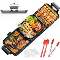 Aoran Kitchen Hot Pot with Grill,2200w 3 in 1 Electric Smokeless Indoor Grill Pot,Separable Shabu Hot Pot divided BBQ，2200W F3AY