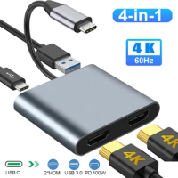 4 IN 1 USB C HUB Docking Station 4K@60Hz HDMI-compatible Adapter Type C to HDMI PD100W USB 3.0 HUB USB C Splitter for Macbook