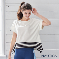 Nautica 女裝 拼接傘狀造型短袖T恤-白色