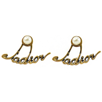 Christian Dior 復古J adior logo珠珠裝飾針式耳環(古銅金)