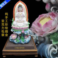 Collection of 19 inch painted gold lotus pool sitting Guanyin Buddha Buddhism Guanyin ornaments ceramic crafts