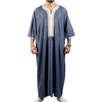 Lelaki Muslim jubah timur tengah Jubba Thobe tampal cantum pakaian Muslim Arab Saudi Thobe Jubba Mid-Long Sleeve Kaftan islam