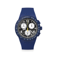 【SWATCH】Chrono 原創系列手錶 NOTHING BASIC ABOUT BLUE 三眼計時 運動錶 藍 男錶(42mm)
