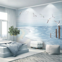 現代簡約立體海鷗海岸風景客廳壁紙電視背景墻紙臥室定制壁畫墻布