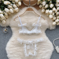 Lingerie Wanita Bra Set Open Crotch Pearl Bikini Malam tidur B0660