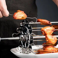 Stainless Steel Rotating Grill Skewers BBQ Grill Cage Barbecue Air Fryer Lamb Skewers Grill Electric Oven Accessories