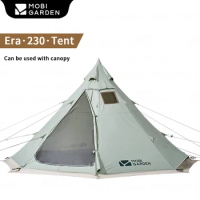 MOBI GARDEN Era 230 Pyramid Tent 3-4 Person Large Space Cotton Tent With Chimney Mouth Double Door Tent Snowproof Outdoor Picnic