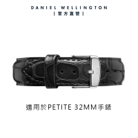 Daniel Wellington DW 錶帶 Petite Reading 14mm爵士黑壓紋真皮錶帶-銀 DW00200149