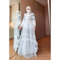 Shakira Dress Set Hijab Ceruti Mix Tille Brukat Chantily Gamis Wanita Busui Mewah Cantik Bahan Flowy