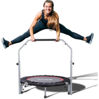 Foldable Mini Trampoline Max Load 330lbs/440lbs, Fitness Rebounder with Adjustable Foam Handle, Exercise Trampoline fo