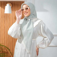 NISKALLA Laser Cut Hijab Segi Empat Print Motif Denaya Warna Hijau Sage