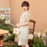 New 2023 Girl's Dress Children's Trendy Princess Dress Summer Hanfu Girl's Pearl Style Dress