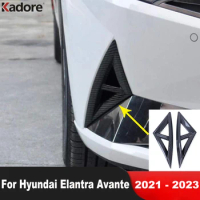 For Hyundai Elantra Avante 2021 2022 2023 Carbon Car Front Foglight Lamp Cover Trim Fog Lights Molding Bezel Trims Accessories
