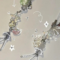 Cute Phone Charm Strap Summer Ocean Style Seashell Jelly Fish Pendant Key Strap Lanyard Girl Woman Bag Keychain Keycord