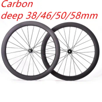 700C bike road Carbon wheelset disc brake deep38/46/50/58mm clincher/tubeless bike wheel carbon road wheelset