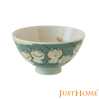 【Just Home】日本製美濃燒陶瓷5吋中式飯碗250ml-青蛙合唱團(深丸大平碗)