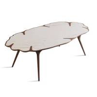 Italian marble table Italian light luxury style minimalist large apartment walnut shaped 2.2m high-end dining table