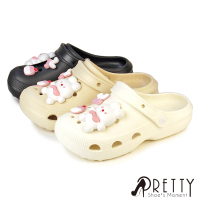 【Pretty】女鞋 洞洞鞋 布希鞋 穆勒鞋 涼拖鞋 雨鞋 鞋釦 防水 輕量 鞋釦(白色、杏色、黑色)