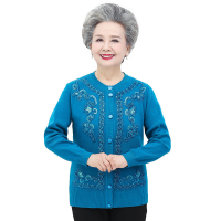 Áo len bà ngoại áo len dệt kim của phụ nữ áo len cardigan cho người trung niên và người mẹ cao tuổi 
