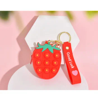 Strawberry Silicone Bubble Decompression Toy Coin Purse Kawaii Squishy Keychain Fidget Toys Bulk Spotify Premium Antistress