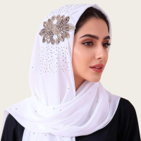 Tudung Selendang Sifon Mutiara Bunga Kristal M157 Gaya Etnik Baru Penutup Kepala Aksesori Wanita Ser