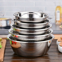 【五件套】不銹鋼盆圓形加厚加深盆子家用廚房裝湯和面洗菜瀝水盆