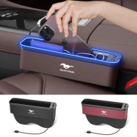 Car Interior LED 7-Color Atmosphere Light Sewn Chair Storage Box For Ford Mustang GT Auto Universal USB Storage Box Accessories