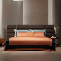 4Pcs 1600TC Premium Egyptian Cotton Sateen Duvet Cover Flat Sheet Pillow shams Frame Patchwork Burnt Orange Pumpkin Bedding set