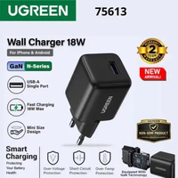 UGREEN Kepala Charger USB A Fast Charging 18W GaN For Samsung Oppo Xiaomi Vivo Iphone Hitam 18W GaN