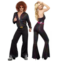 Couples Retro 60s 70s Hippie Costume Cosplay Carnival Halloween Party Bar Nightclub Rock Disco Hippies Fancy Dress Suit