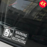 4X Small In Car Camera Recording Stickers Van Lorry Truck Taxi Bus Mini Cab Minicab Window Dashcam White on Clear Window Version