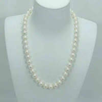 18 inch AAAA+ Japanese Akoya 9-10mm white pearl Necklace 14K Yellow Gold clasp
