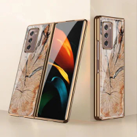 Z Fold 3 Funda Case for Samsung Galaxy Z Fold 3 Z Flip 3 Phoenix Wood Grain Pattern Tempered Glass Phone Case Cover Z Fold3