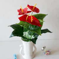 53cm 18Heads Artificial Anthurium Red Green Plastic Plants Home Garden Living Room Bedroom Decoration Fake Plants