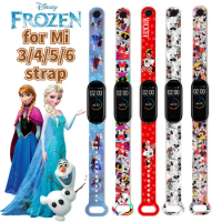Disney Frozen Elsa Strap Anime Figure Mickey Minnie Princess Suitable for Xiaomi 3/4/5/6/7NFC Mi Band Wristband Birthday Gifts