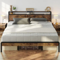 LIKIMIO King Size Bed Frame, Platform Bed with 2-Tier Storage Headboard, Solid and Stable, Noise Free, No Box Spring Needed, Eas