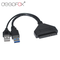 DeepFox Double USB 3.0 to Sata Adapter Converter Cable 22pin SATA III to USB3.0 Cable For 2.5" HDD SSD