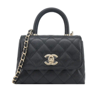 【CHANEL 香奈兒】經典Coco Handle 菱格紋小牛皮迷你兩用包(黑色)