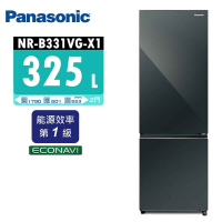 Panasonic國際牌 325公升 一級能效玻璃門雙門變頻冰箱-鏡面鑽石黑(NR-B331VG-X1)