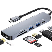 6/7 Port USB C HUB Type C Splitter Docking Station To 4K HDMI SD/TF Card PD Fast Charge USB 3.0 Adapter For Laptop Macbook