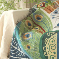 Nordic Peacock Tapestry, Sofa Cloth, Cotton Thread, Blanket, Throw, Woven Carpet, Nordic, FG427, 130*160cm