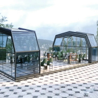 花園戶外大型商業餐廳可移動智能折疊陽光房定制防違建平開推拉門